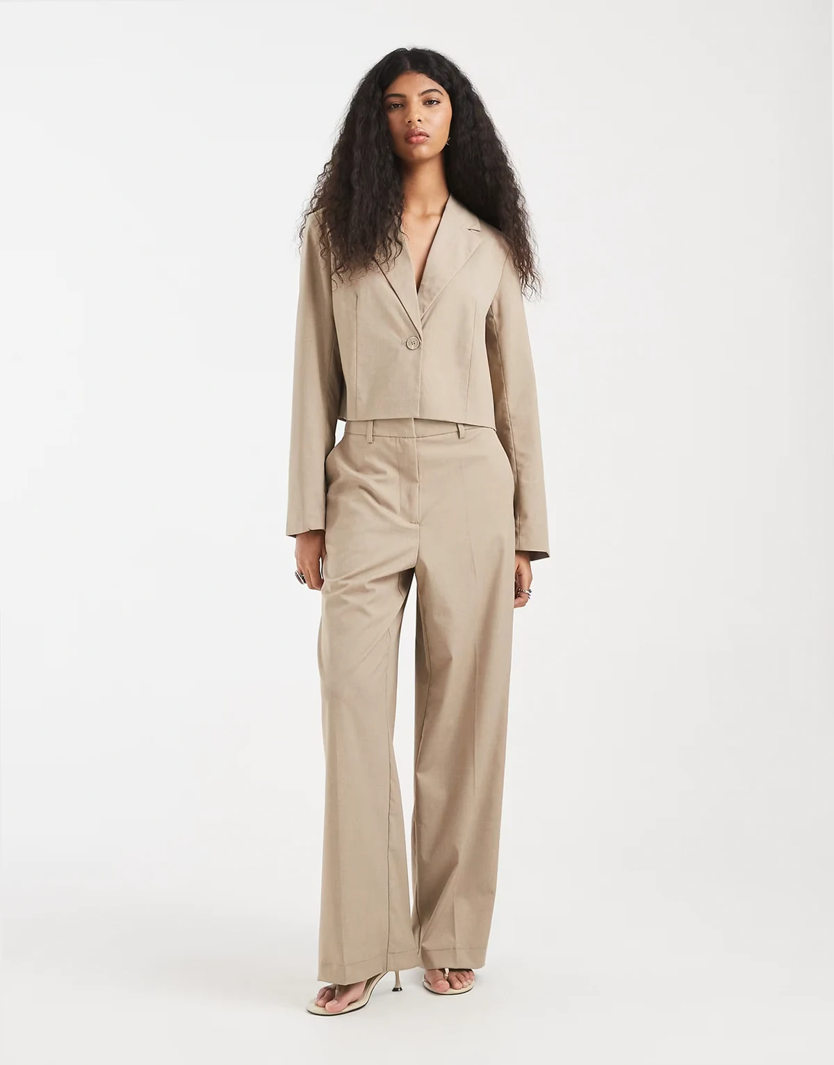 tailored high waisted wide leg pants in beige - part of a set