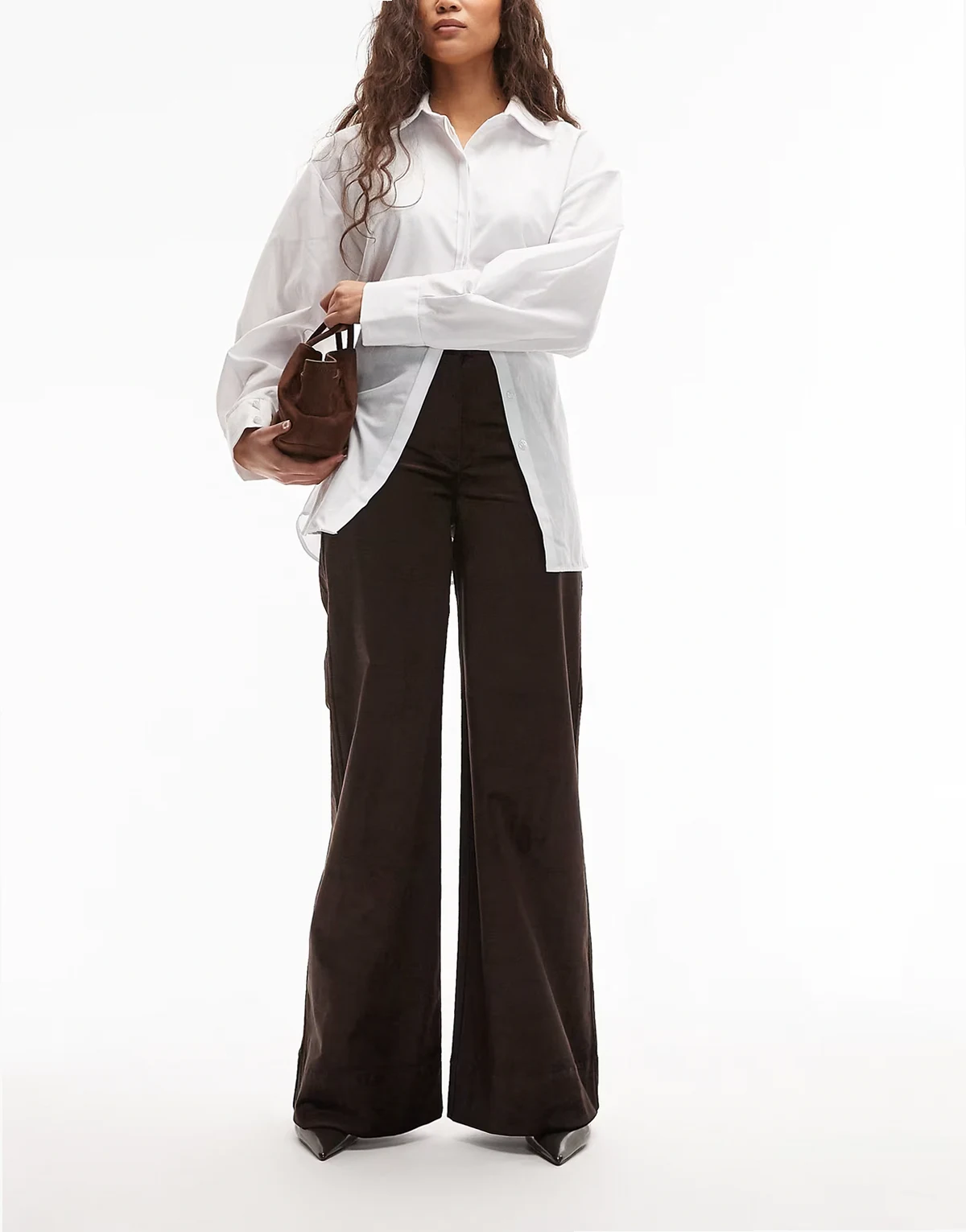 rich cotton flared velvet pants in dark brown