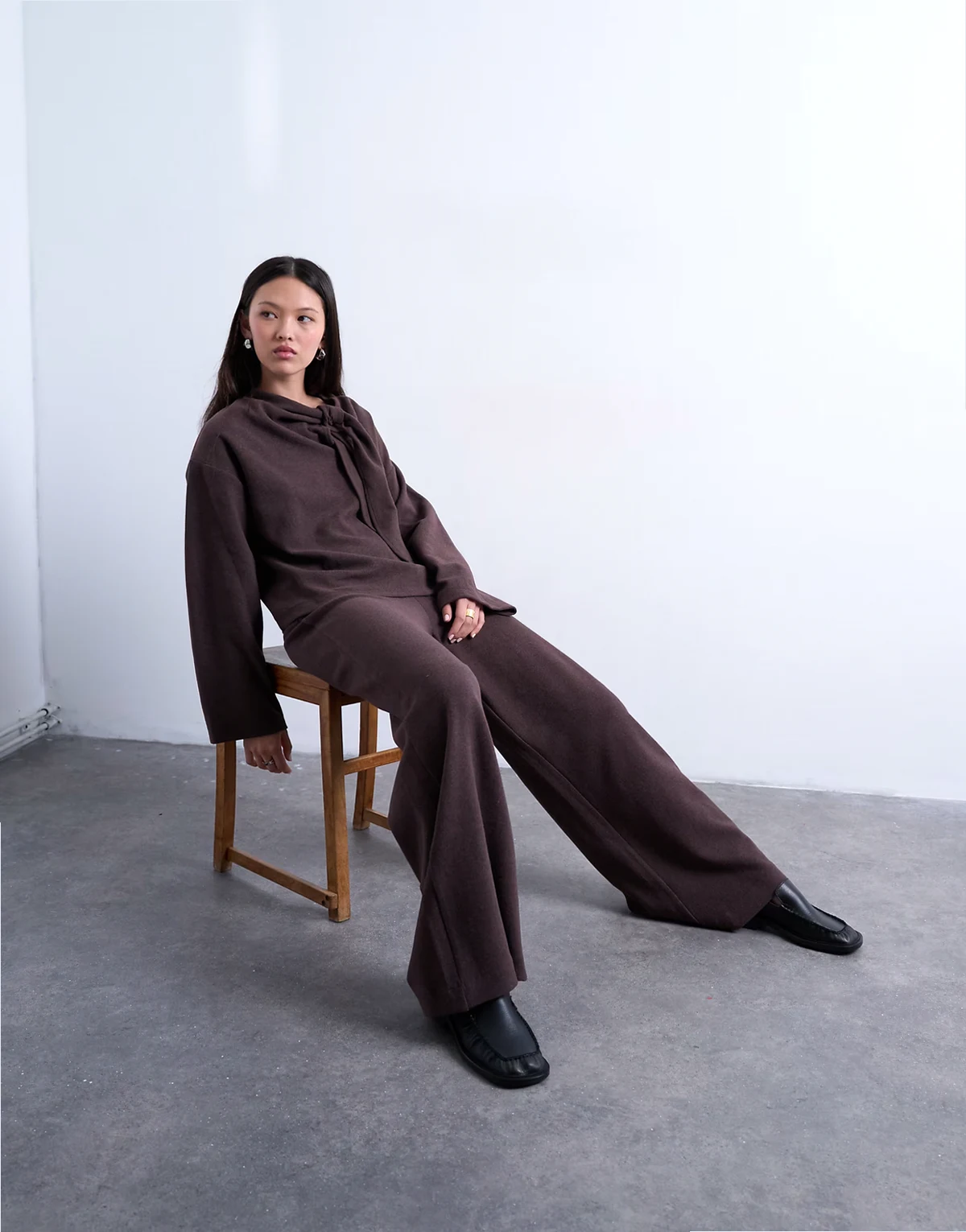 soft touch wide leg pants in chocolate - part of a set