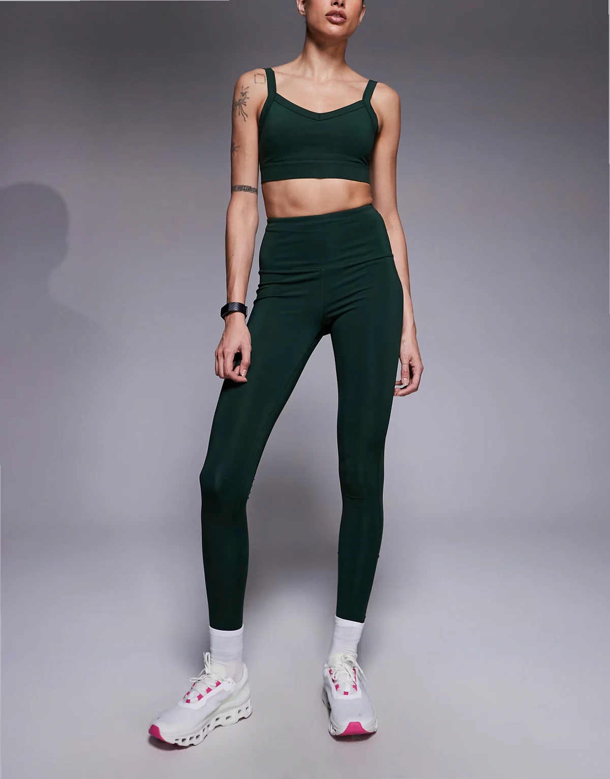 Tall running high waist leggings with zip phone pocket in lichen green