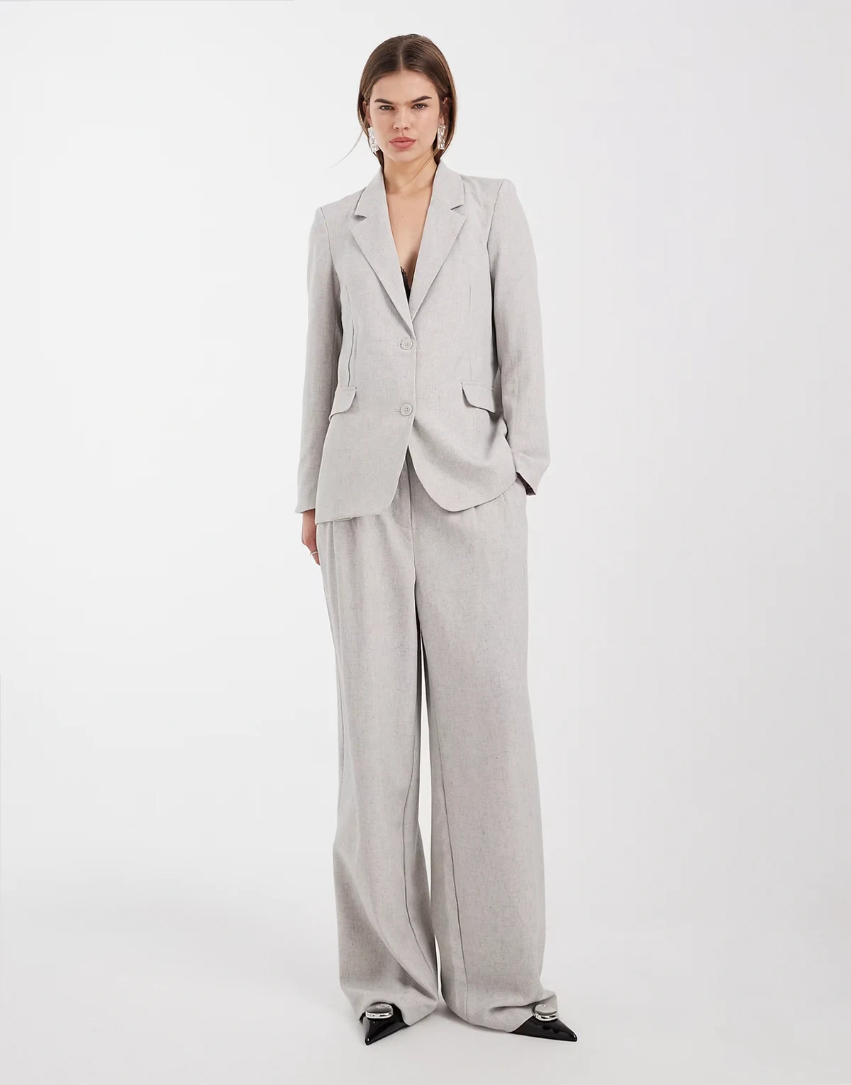linen mix wide leg pants in natural - part of a set