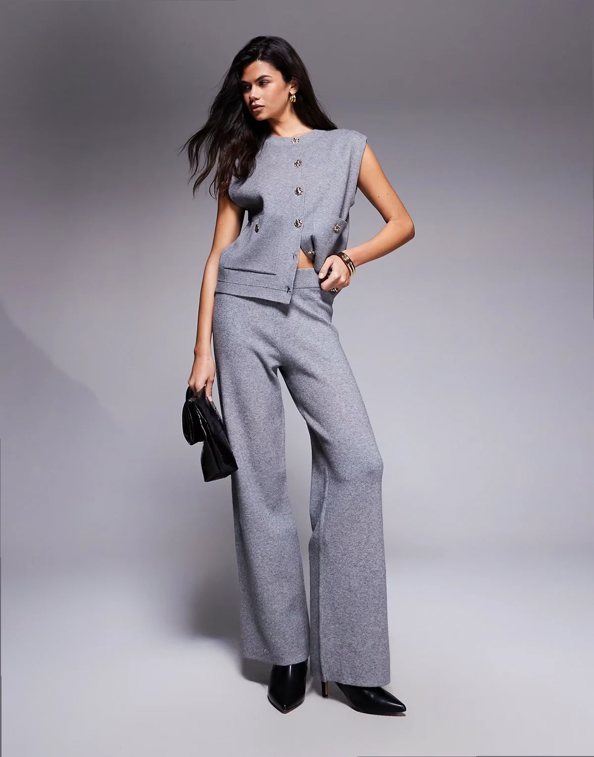 wide leg knit pants in light gray