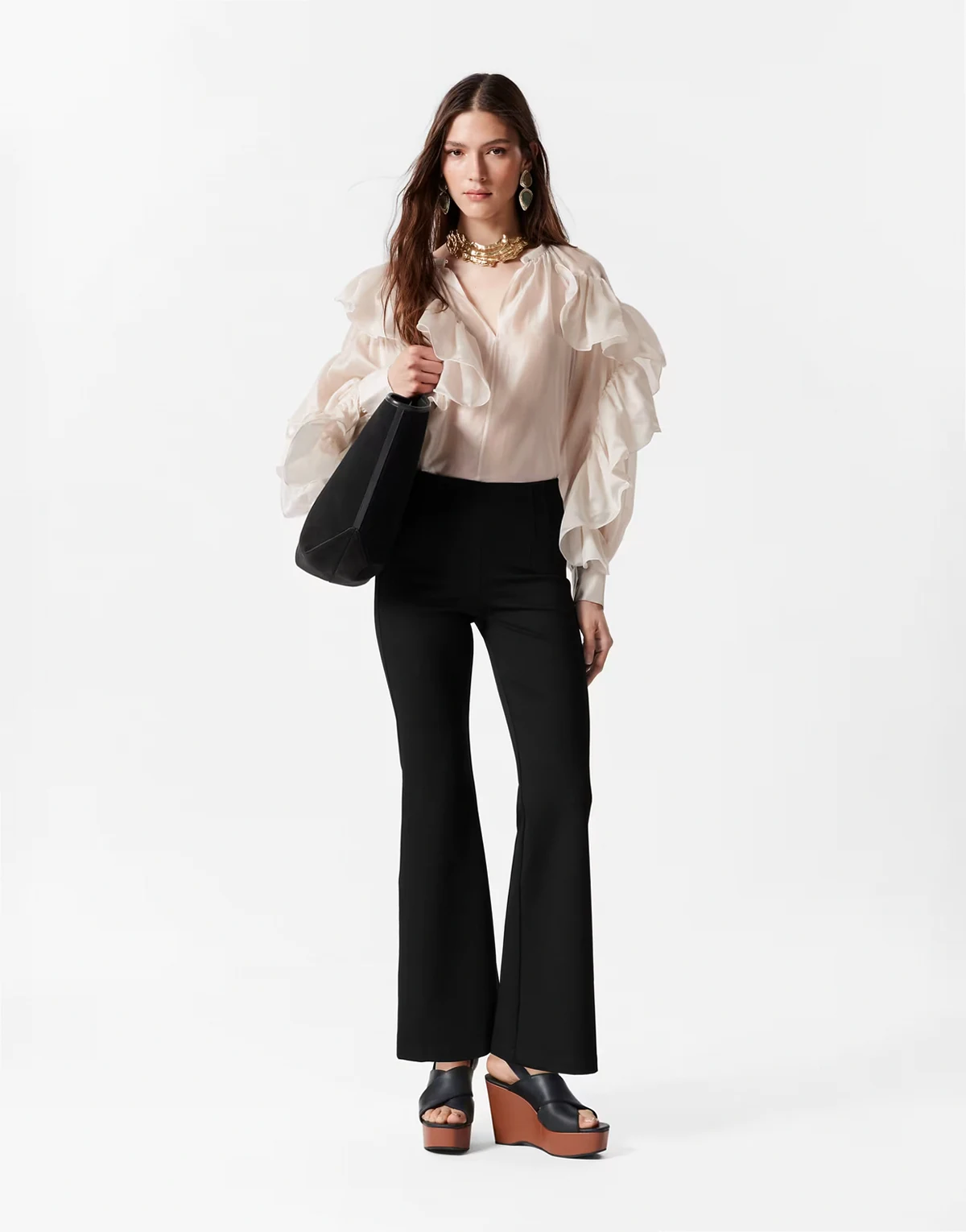 structured heavyweight jersey pull-on pants with flare leg in black