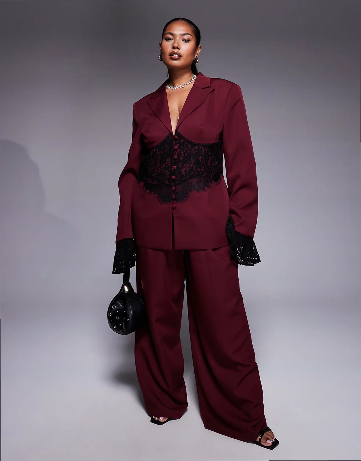 Curve – Elegante Hose mit weitem Bein in dunklem Kirschrot, Kombiteil