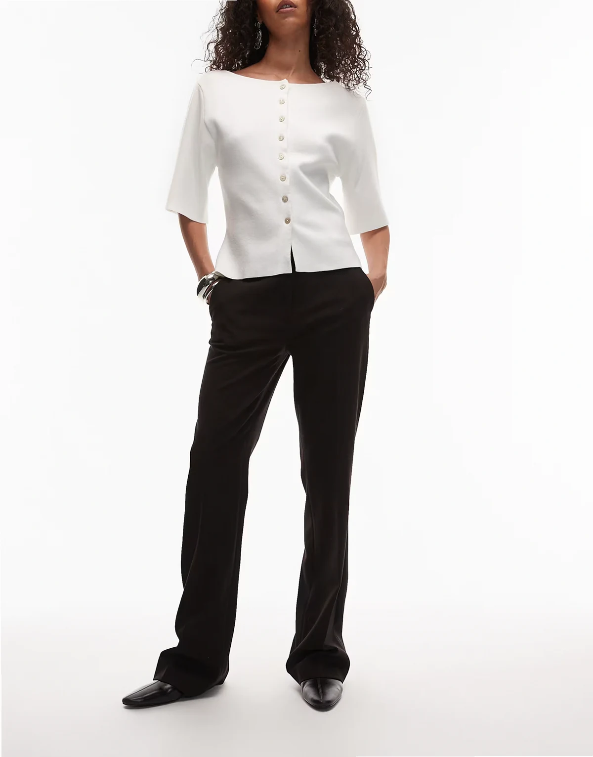 slim flare tailored pants in dark brown