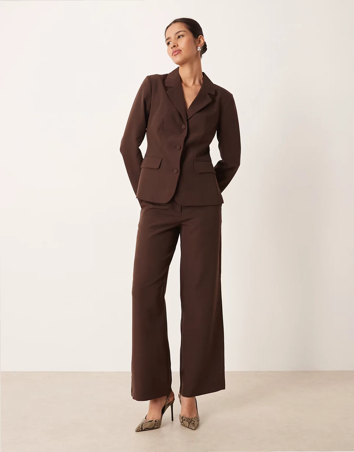 wide leg tailored pants in coffee bean brown - part of a set