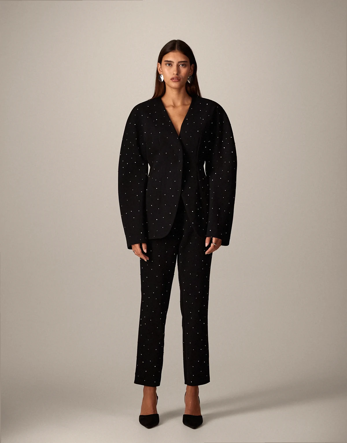 hot fix slim leg tailored pants in black - part of a set