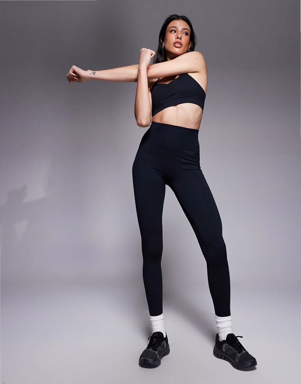 Tall seamless baby rib knit high waist gym leggings in black