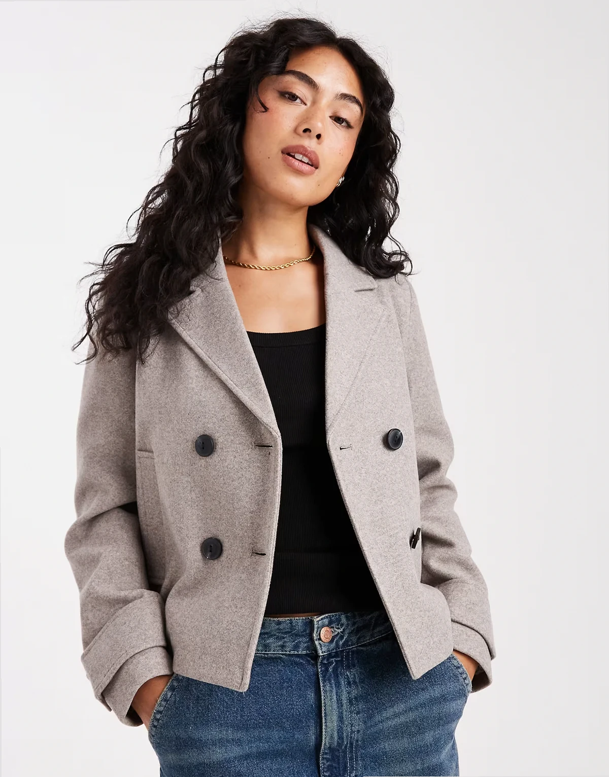 – Kurze Jacke in hellbrauner Wolloptik