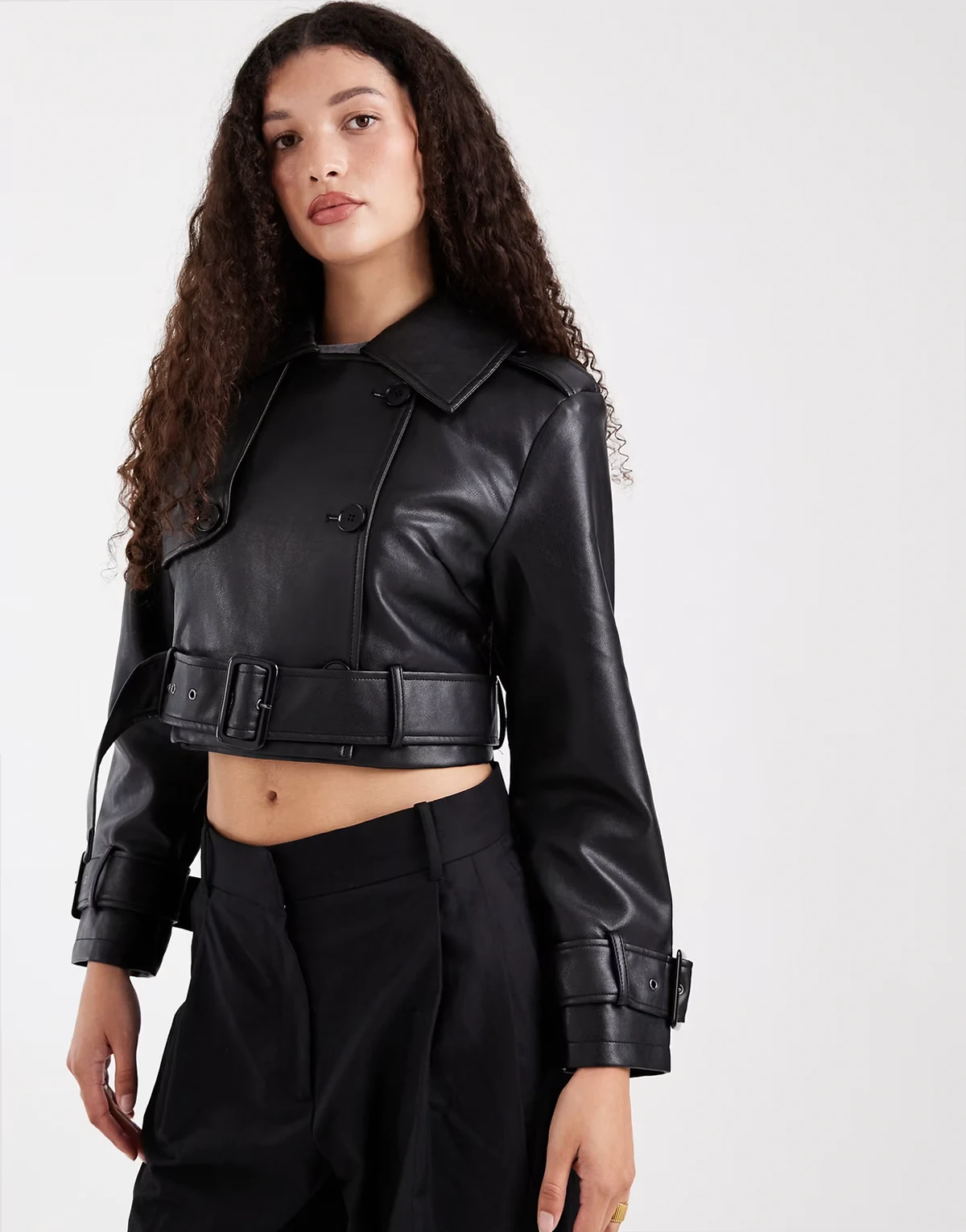 Wednesdays Girl cropped faux leather jacket in black