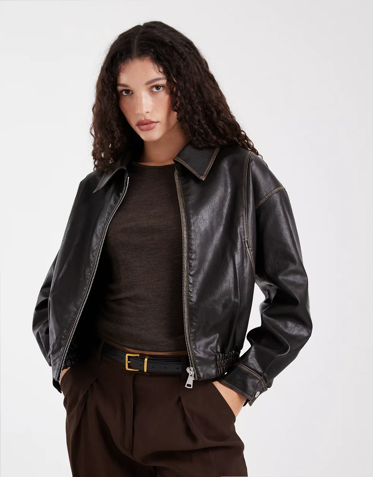 Wednesdays Girl faux leather oversized jacket in black