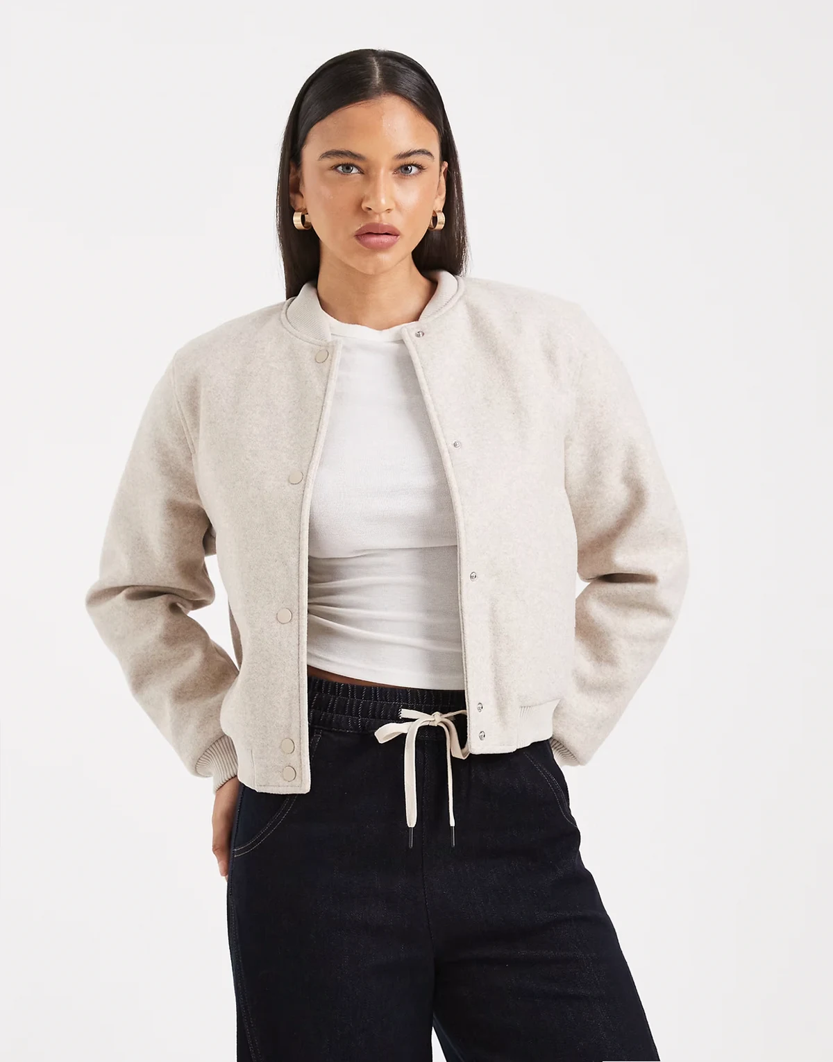 – Oversize-Bomberjacke aus Filz in Hellbeige