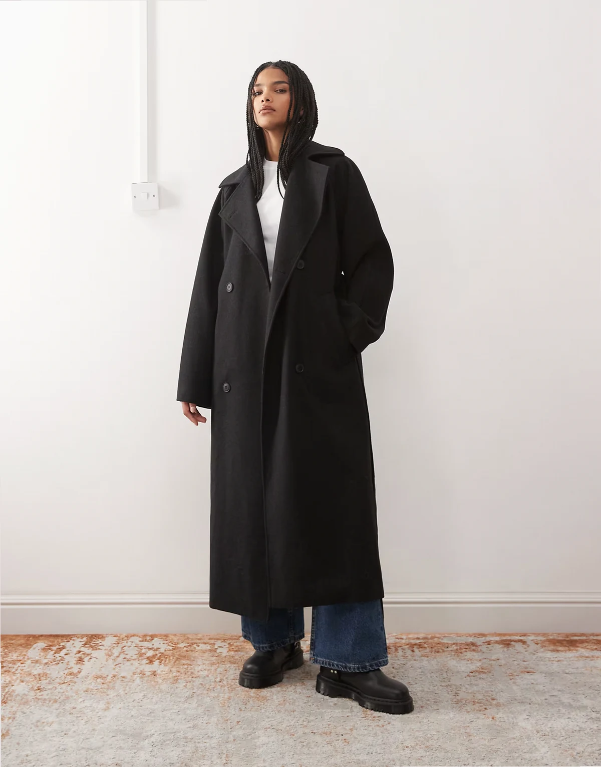 – Kia – Oversize-Mantel aus Wollmix in Schwarz mit Bindegürtel