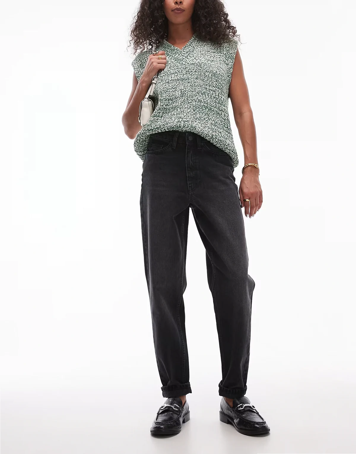 – Original – Jeansy mom fit z podwyższonym stanem w spranym czarnym kolorze