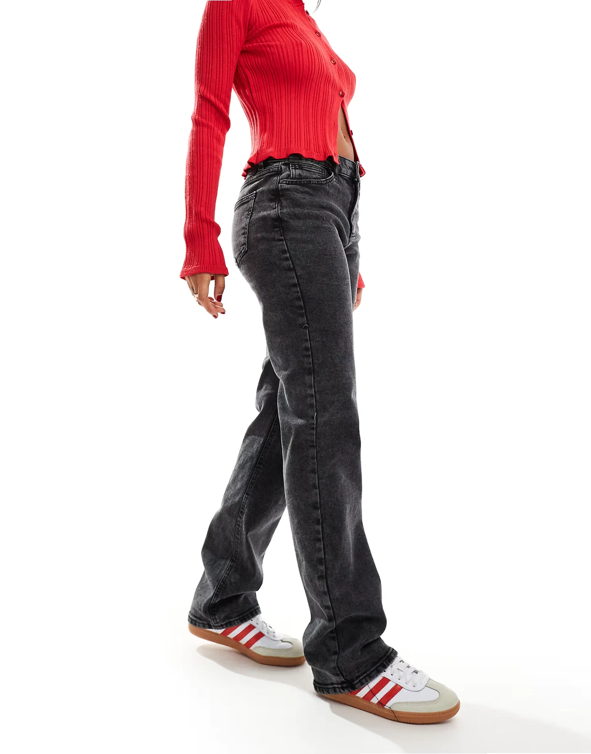 Kelly mid waisted straight leg jeans in dark gray wash
