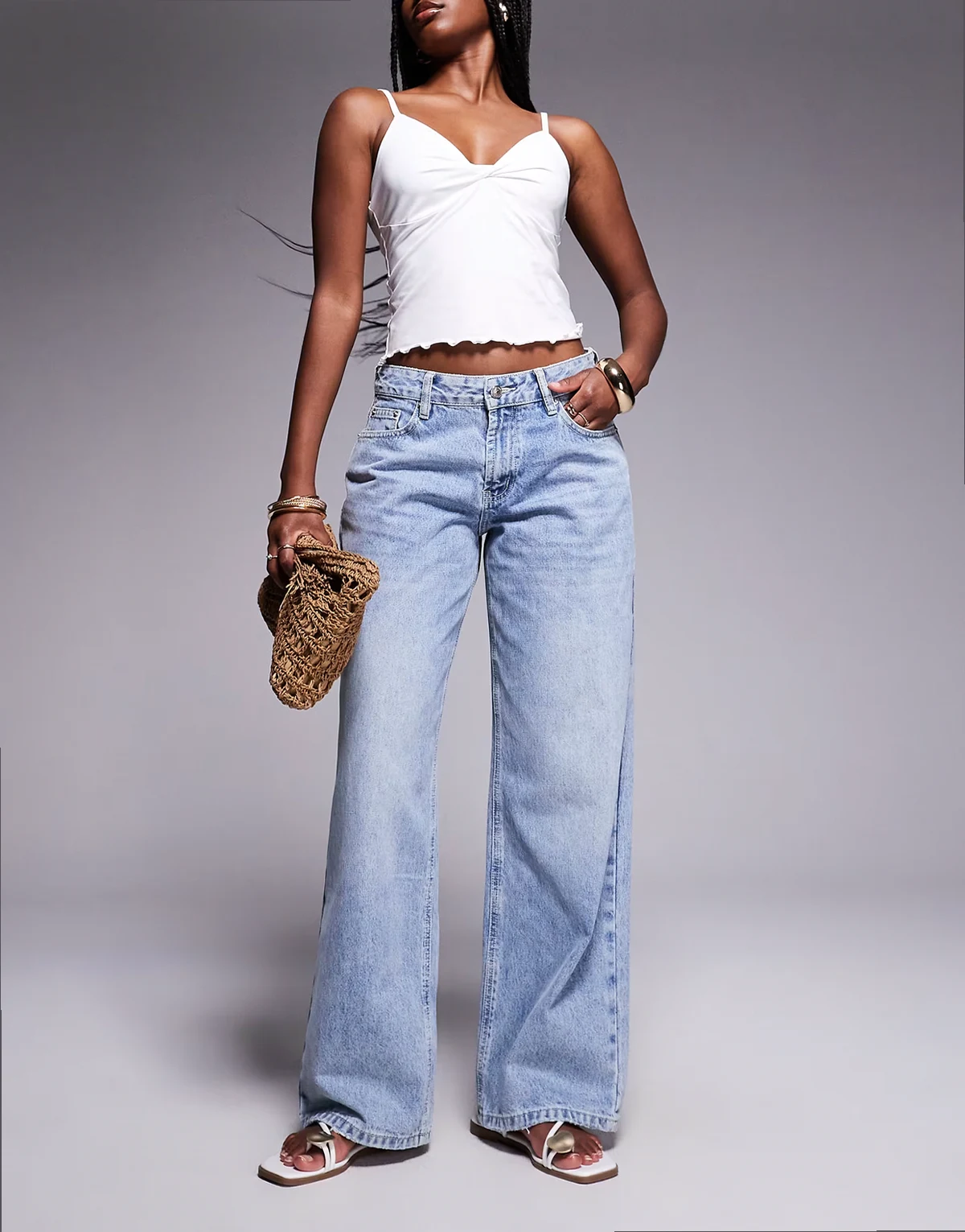 Serenitia mid rise relaxed wide leg jeans in blue wash