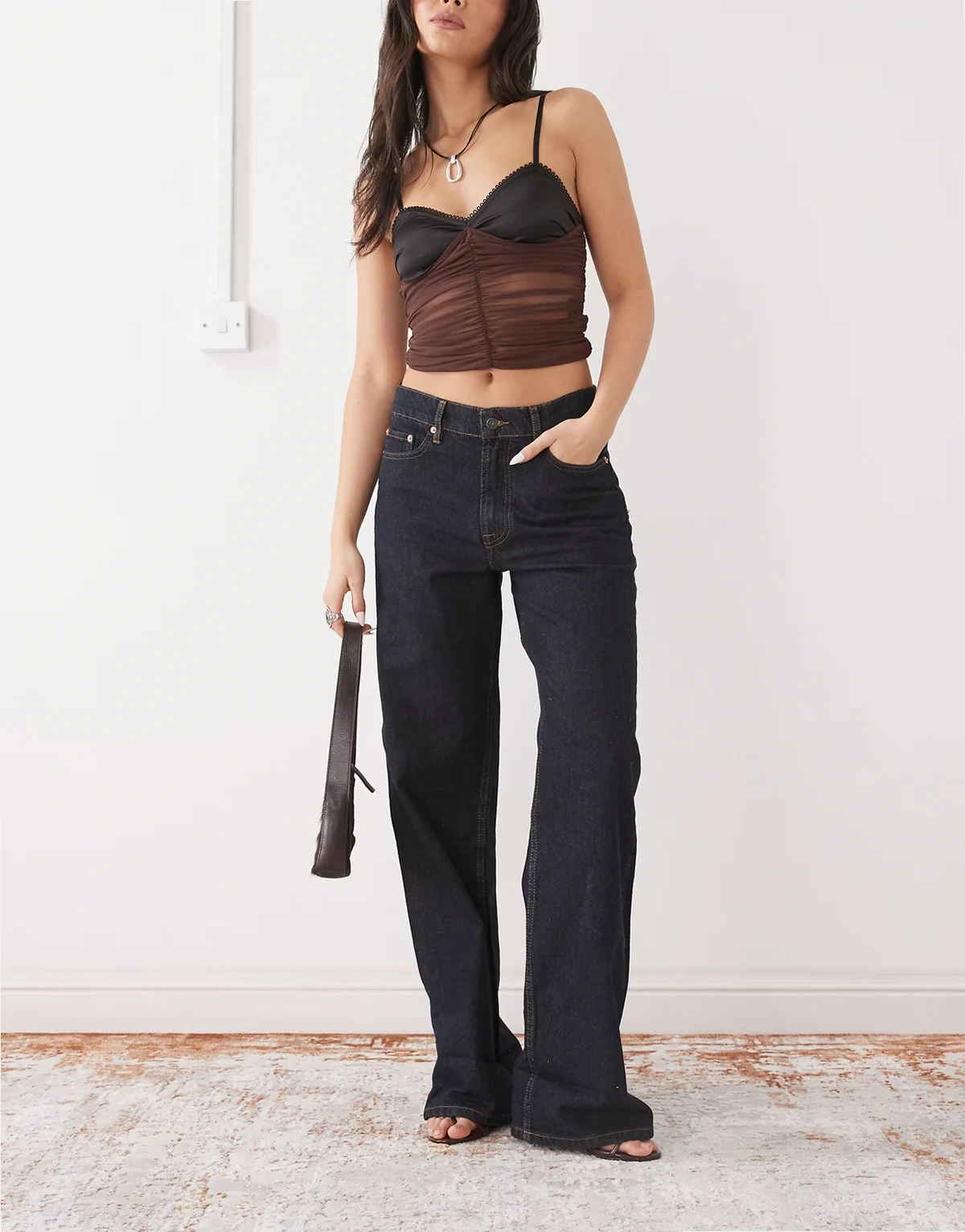 mid rise turn up straight jeans in indigo
