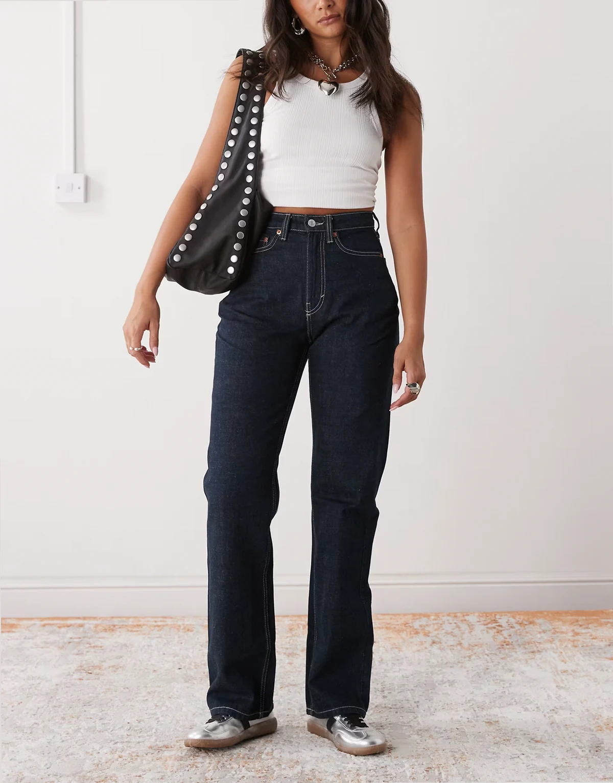 – Resolute – Stretch-Jeans in Dunkelblau mit hohem Bund und geradem Schnitt