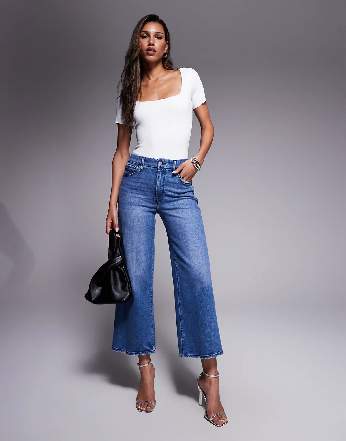 – Good Waist – Cropped Palazzo-Jeans in Dunkelblau