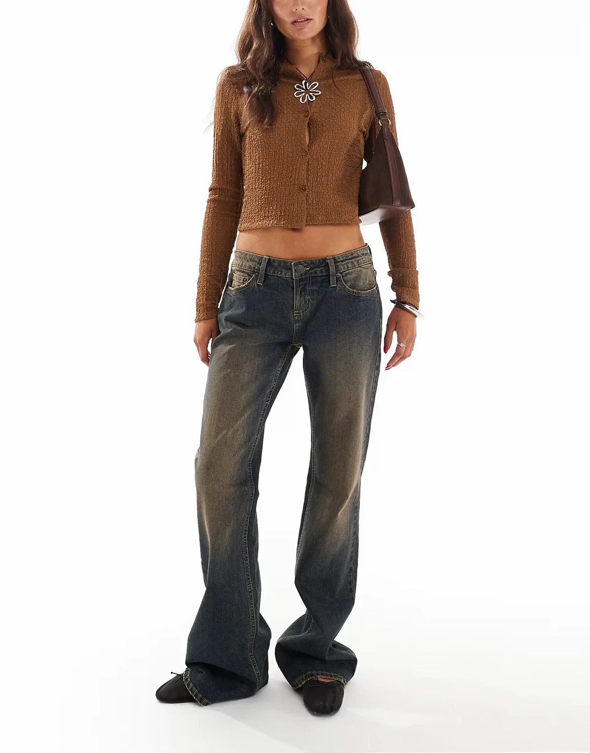 low rise bootcut jeans in cinnamon blue
