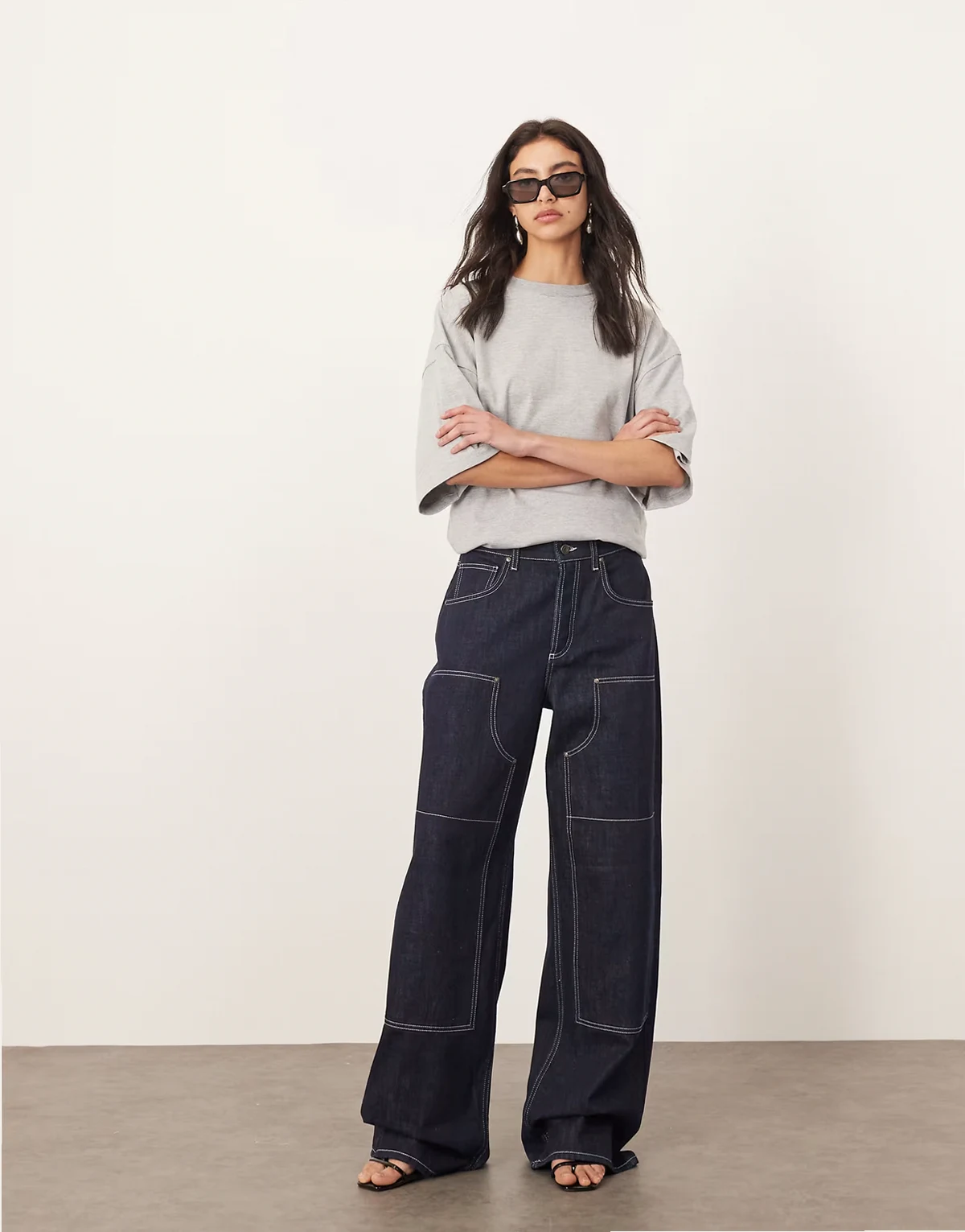 ezra denim low rise slouchy carpenter jeans in indigo