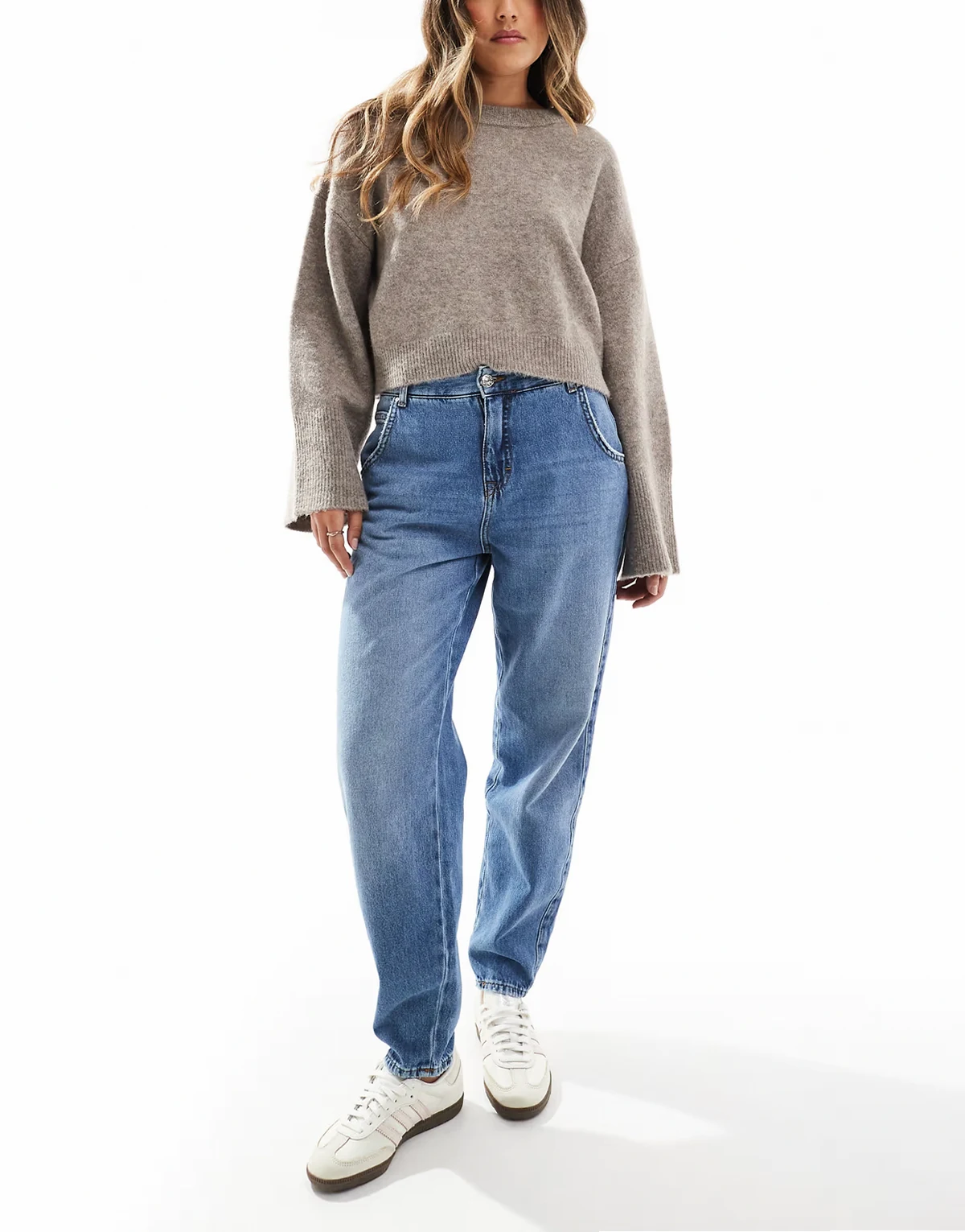 – Troy – Karottenjeans in Mittelblau mit hoher Taille