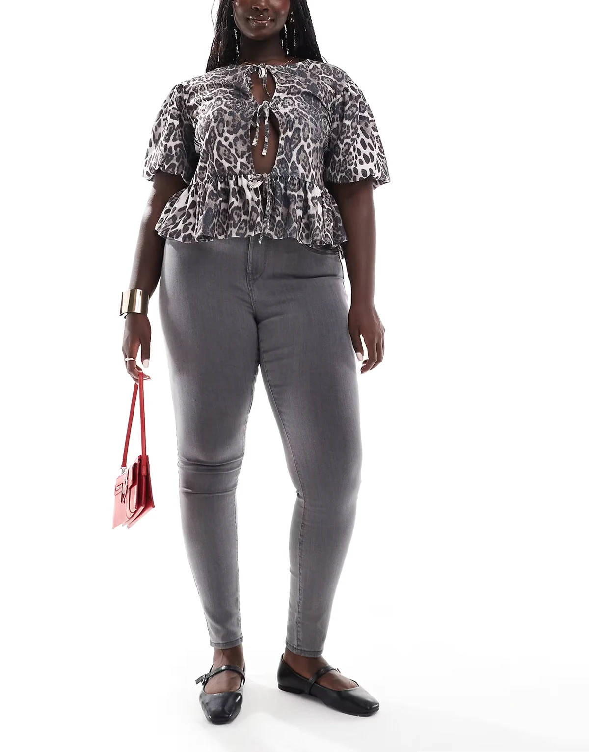 – Enge Jeans in Grau mit hohem Bund