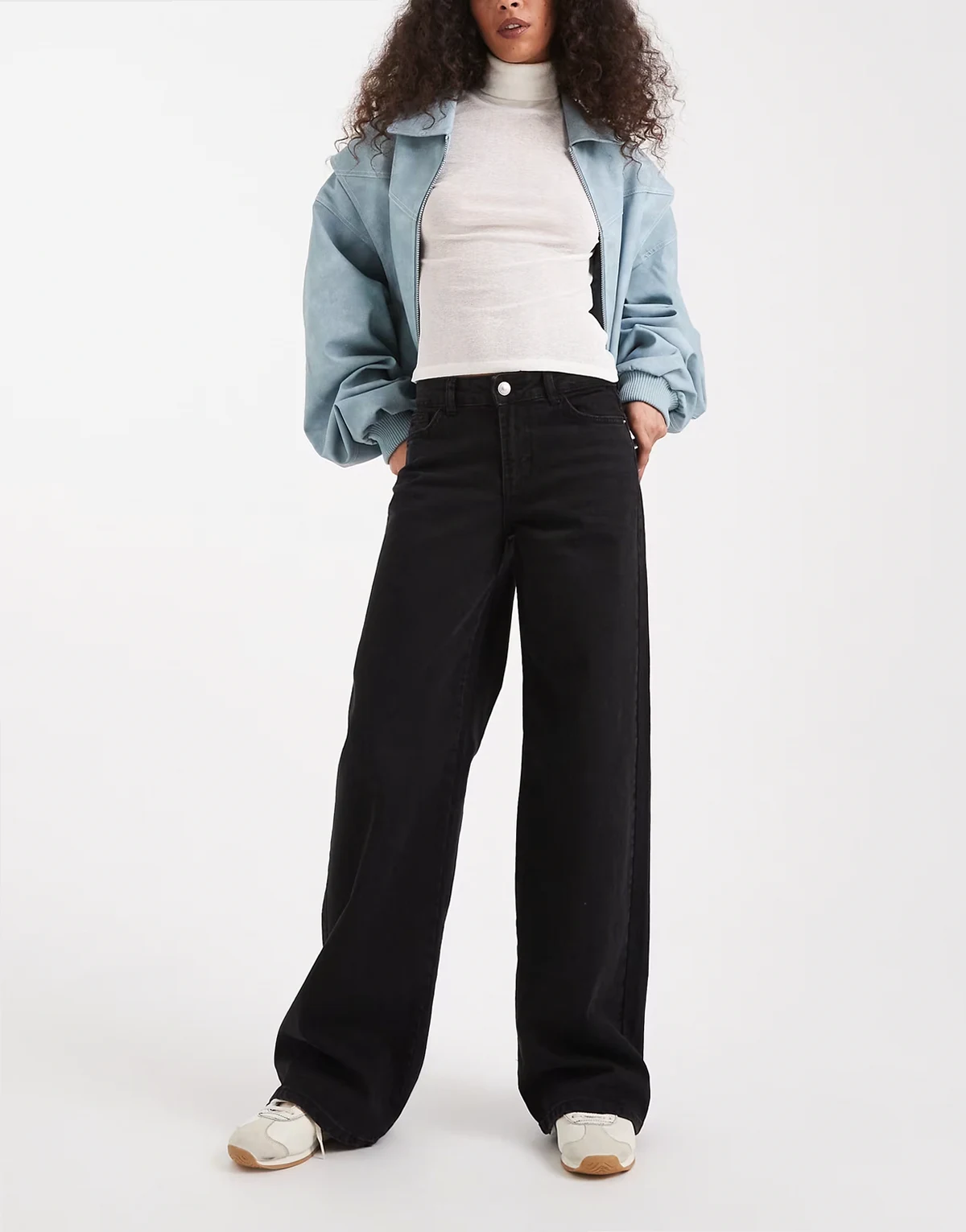 Selma wide leg mid rise jeans in black