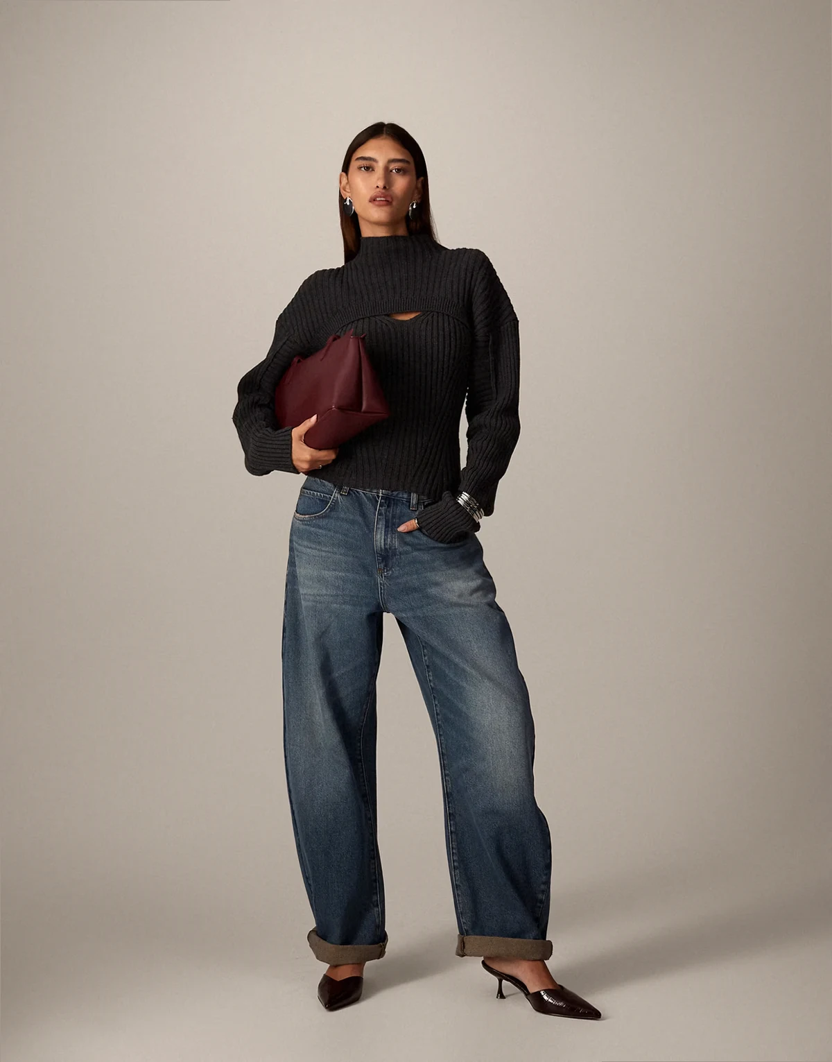 Tova tapered curved leg jeans with cuffed hems in vintage blue wash
