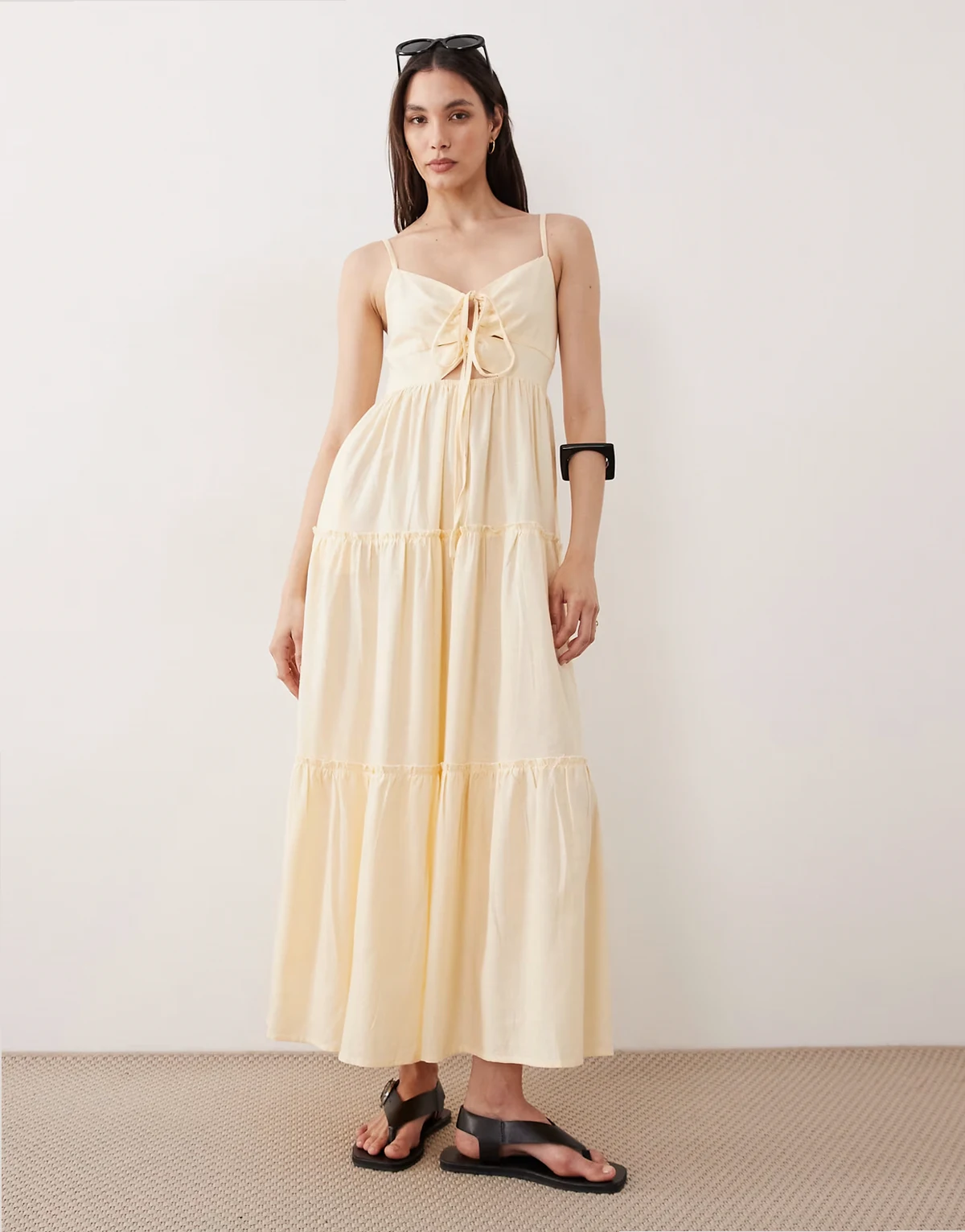 tiered maxi beach dress in butter yellow