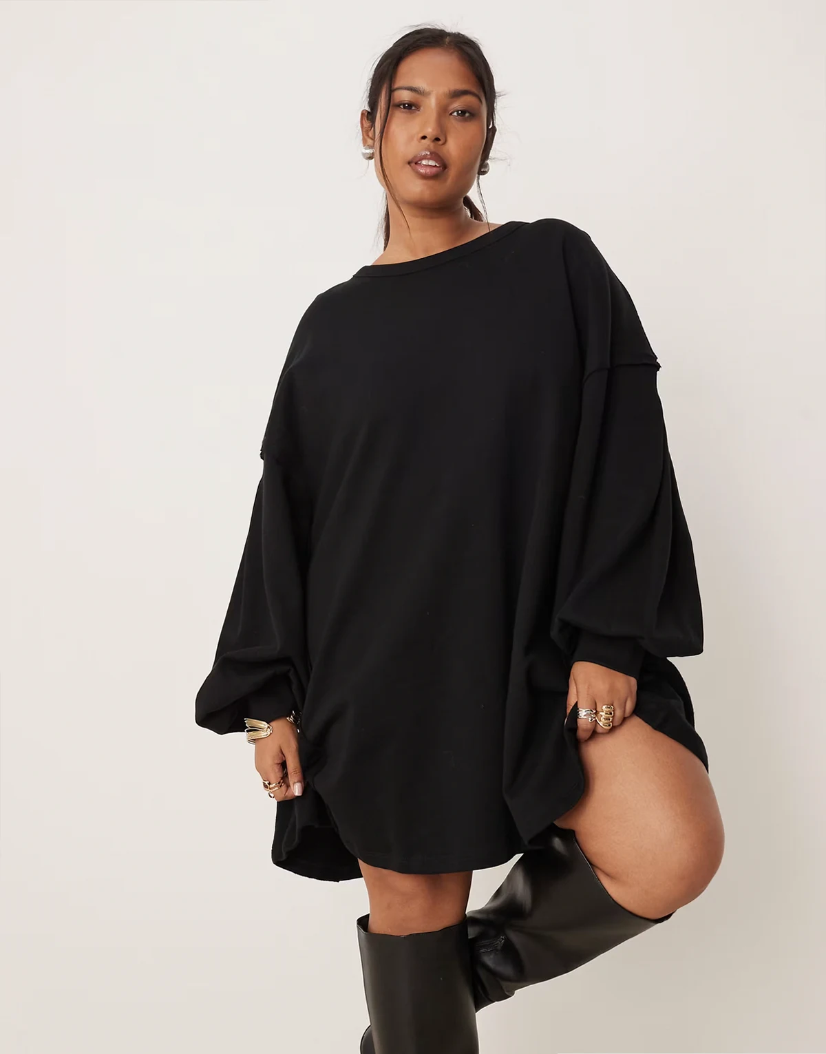 ASOS DESIGN Curve – Czarna trapezowa sukienka dresowa mini z bawełny