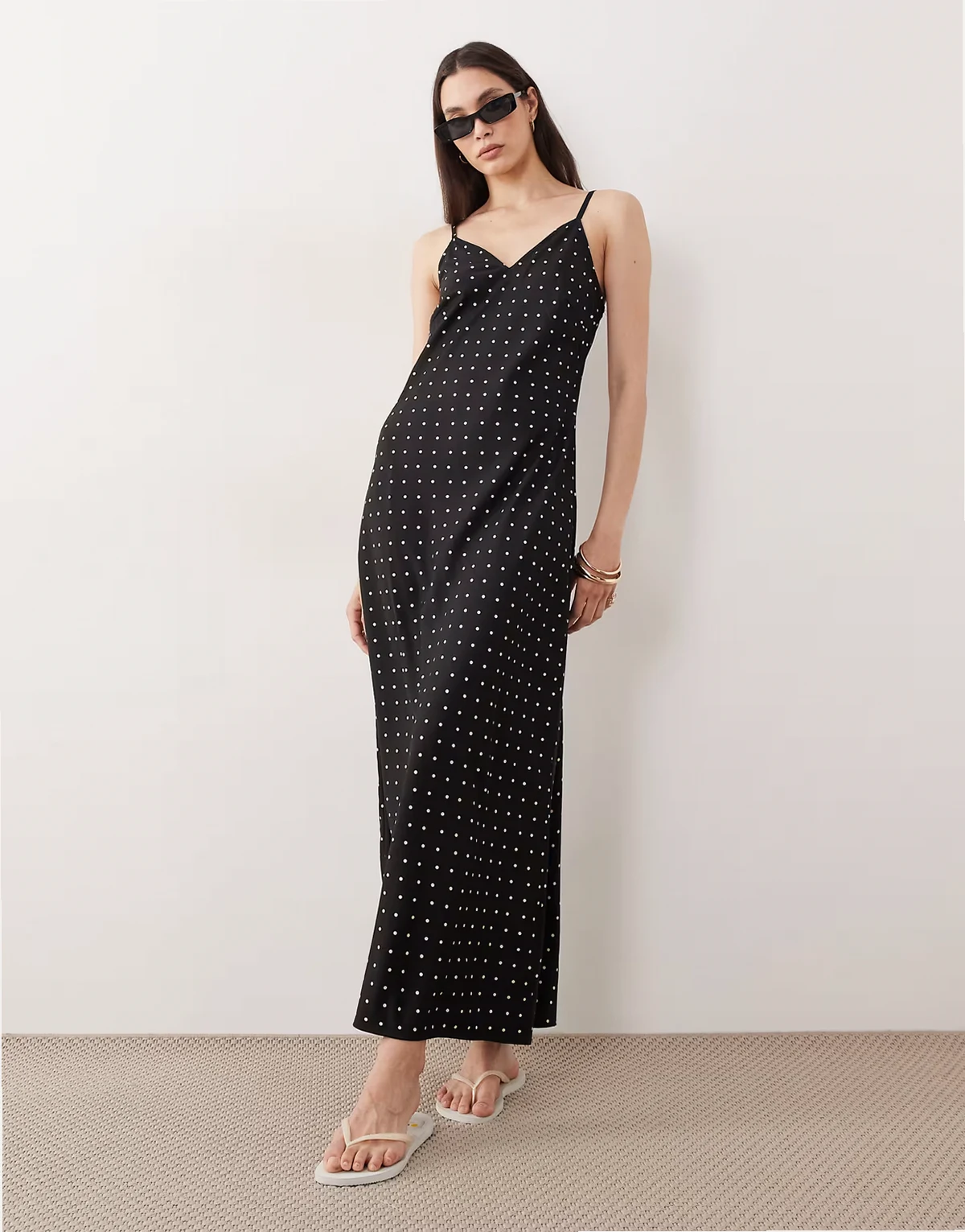 maxi beach dress in black polka dot
