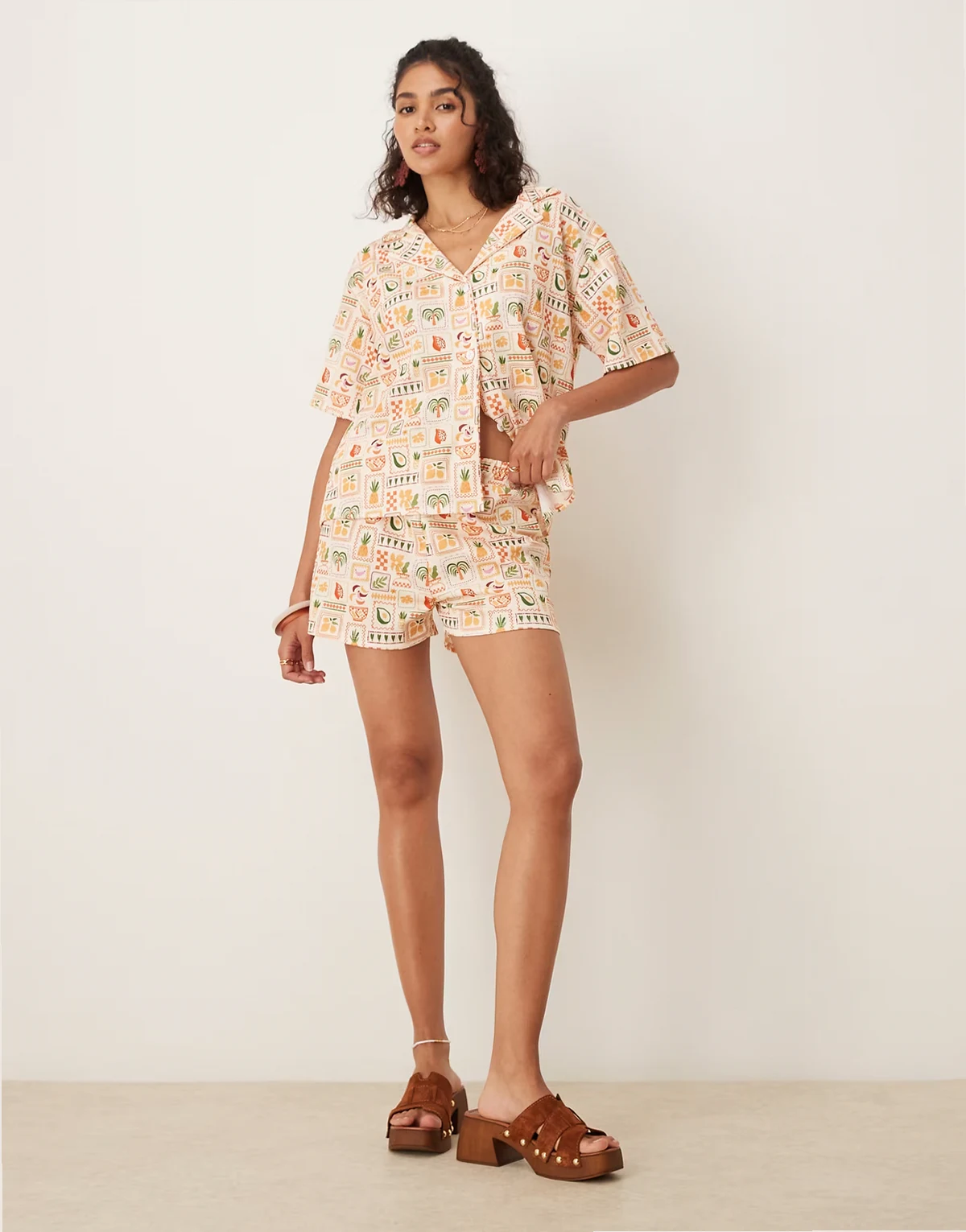 mini shorts in palm tree vacation print - part of a set