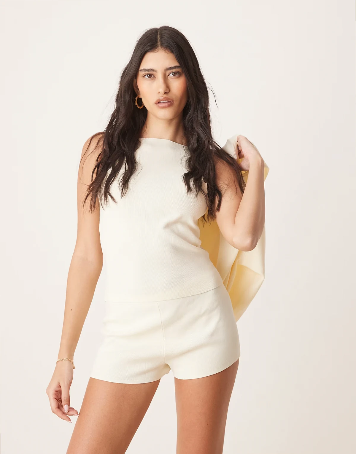 knit structured shorts in buttermilk - part of a set