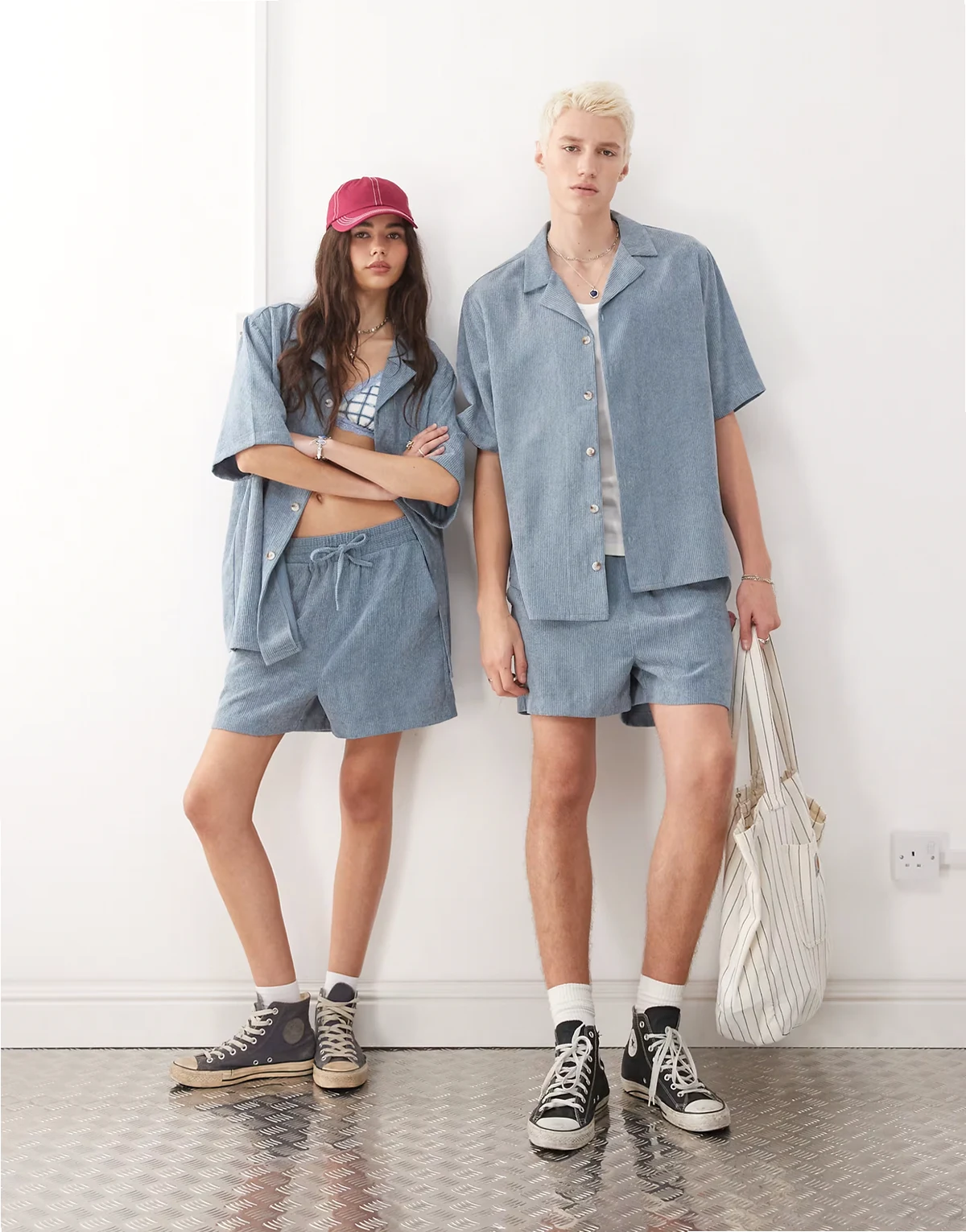 Unisex – Niebieskie szorty sztruksowe