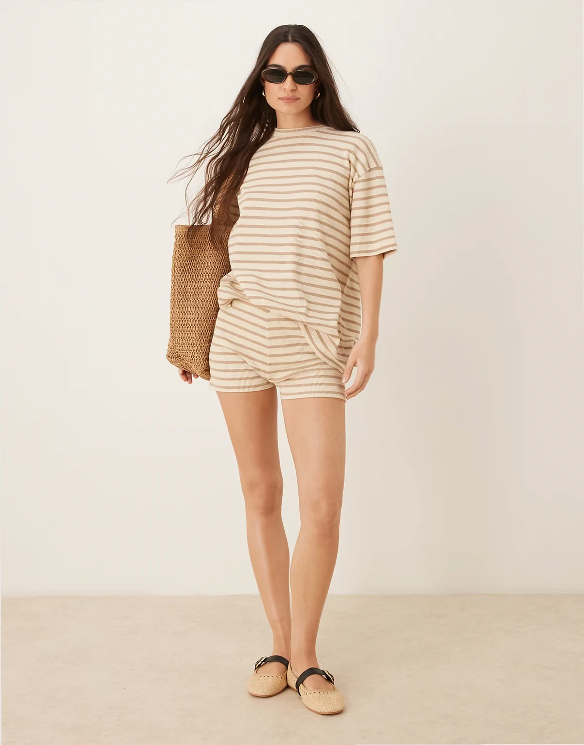 micro shorts in textured neutral stripes