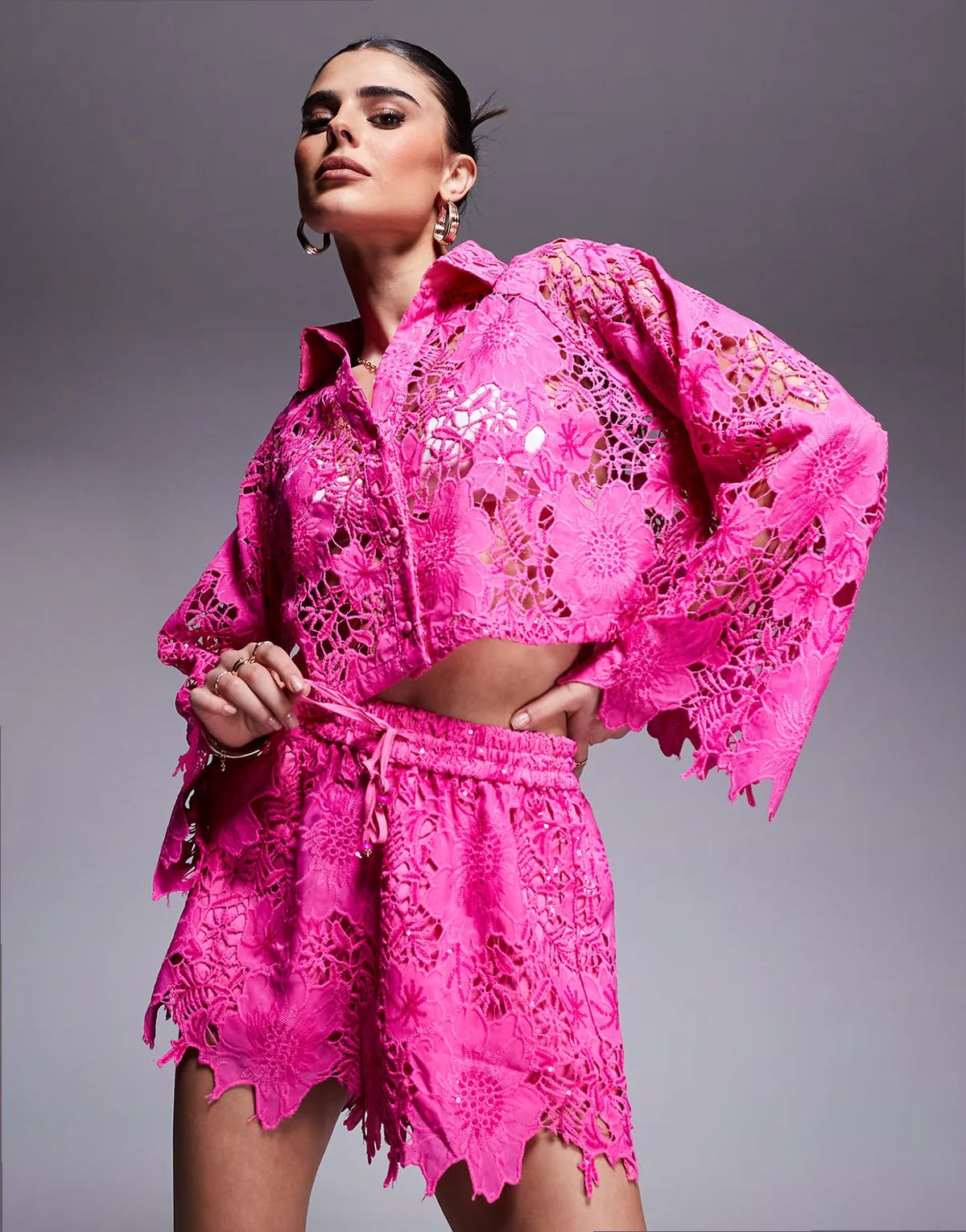 cutwork sequin shorts in pink - part of a set