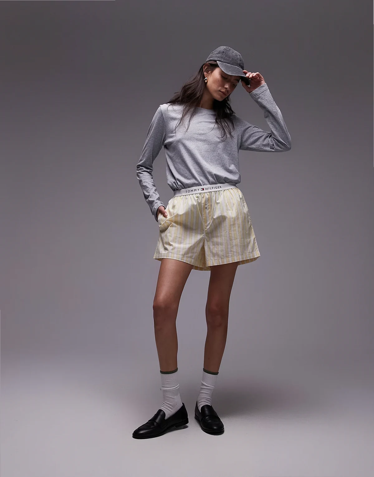 – Popeline-Boxershorts mit buttergelben Streifen