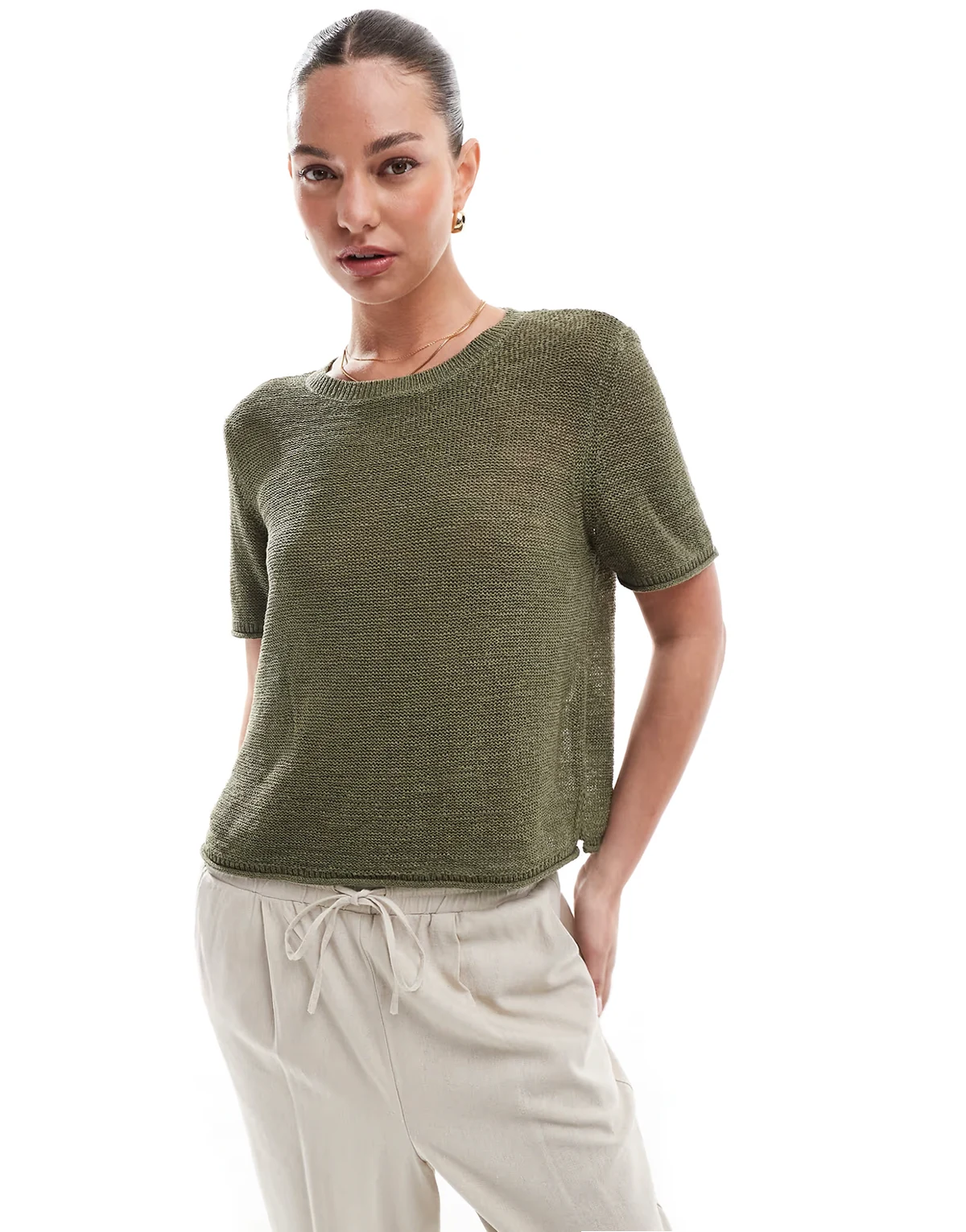 – Leichtes, offenmaschiges T-Shirt in Khaki