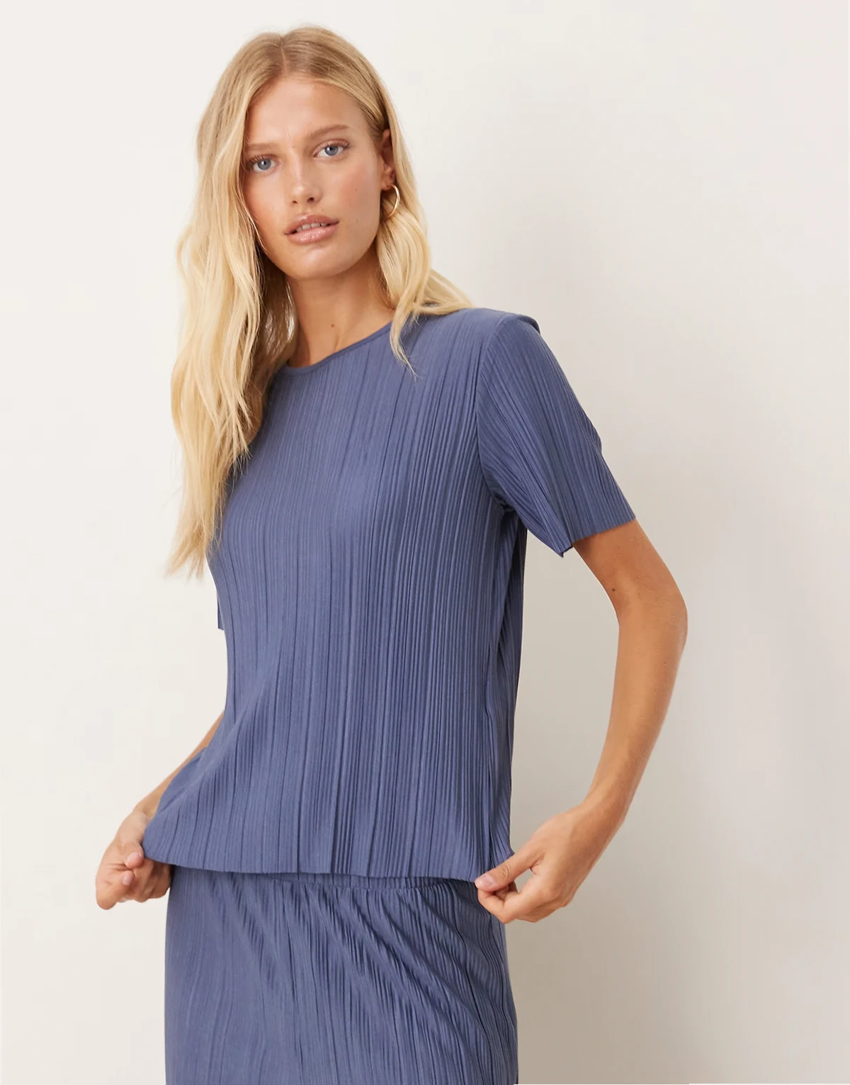 plisse T-shirt in vintage indigo blue - part of a set