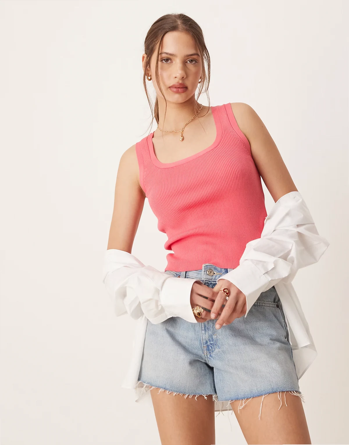– Geripptes Tanktop in Rosérosa