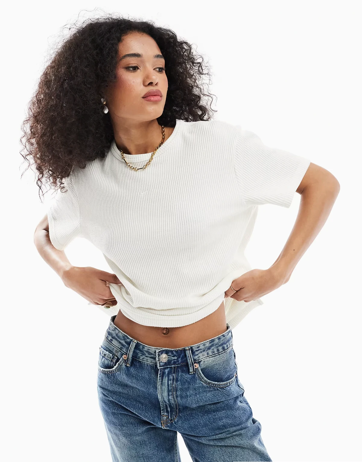 Chill waffle knit oversized t-shirt in cream