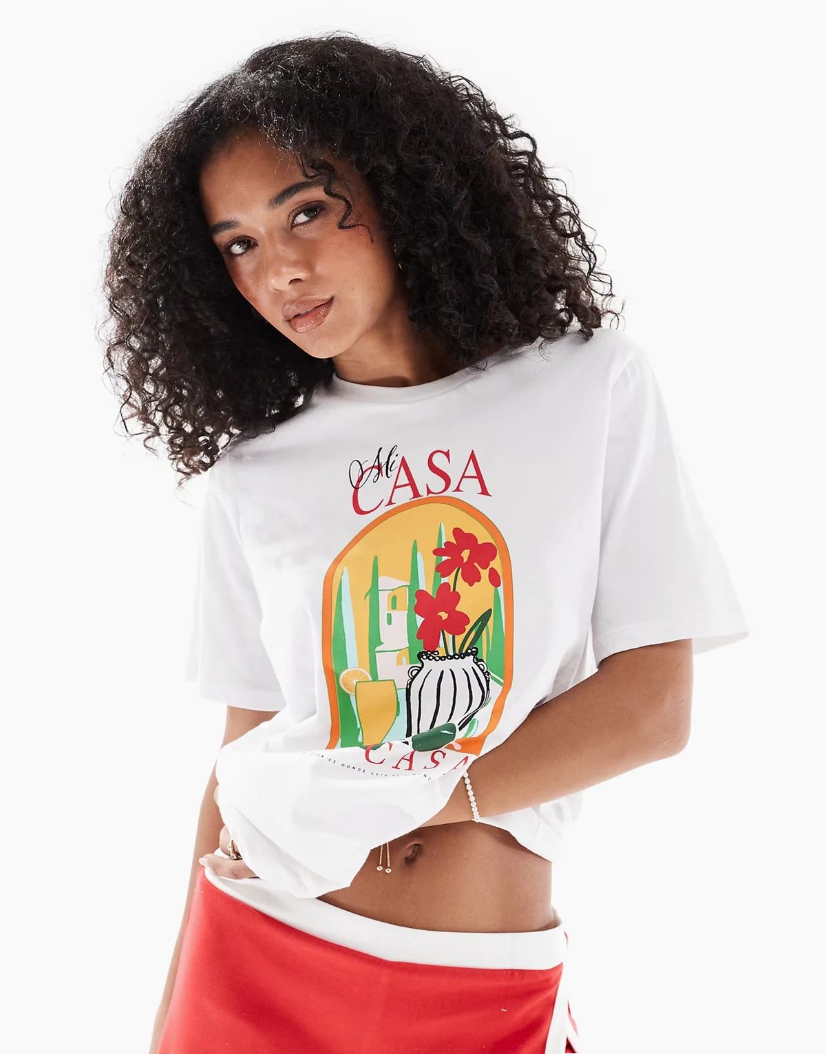 – Kastiges T-Shirt in Weiß mit „Casa"-Print