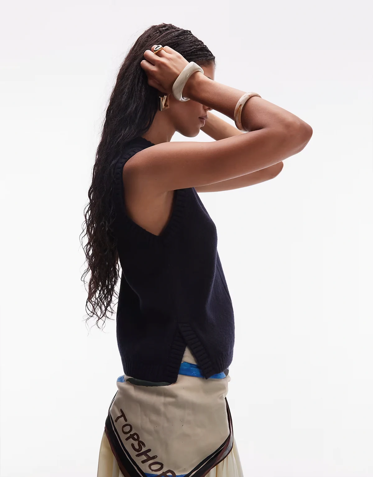 – Strick-Tanktop aus Wollmix in Blau