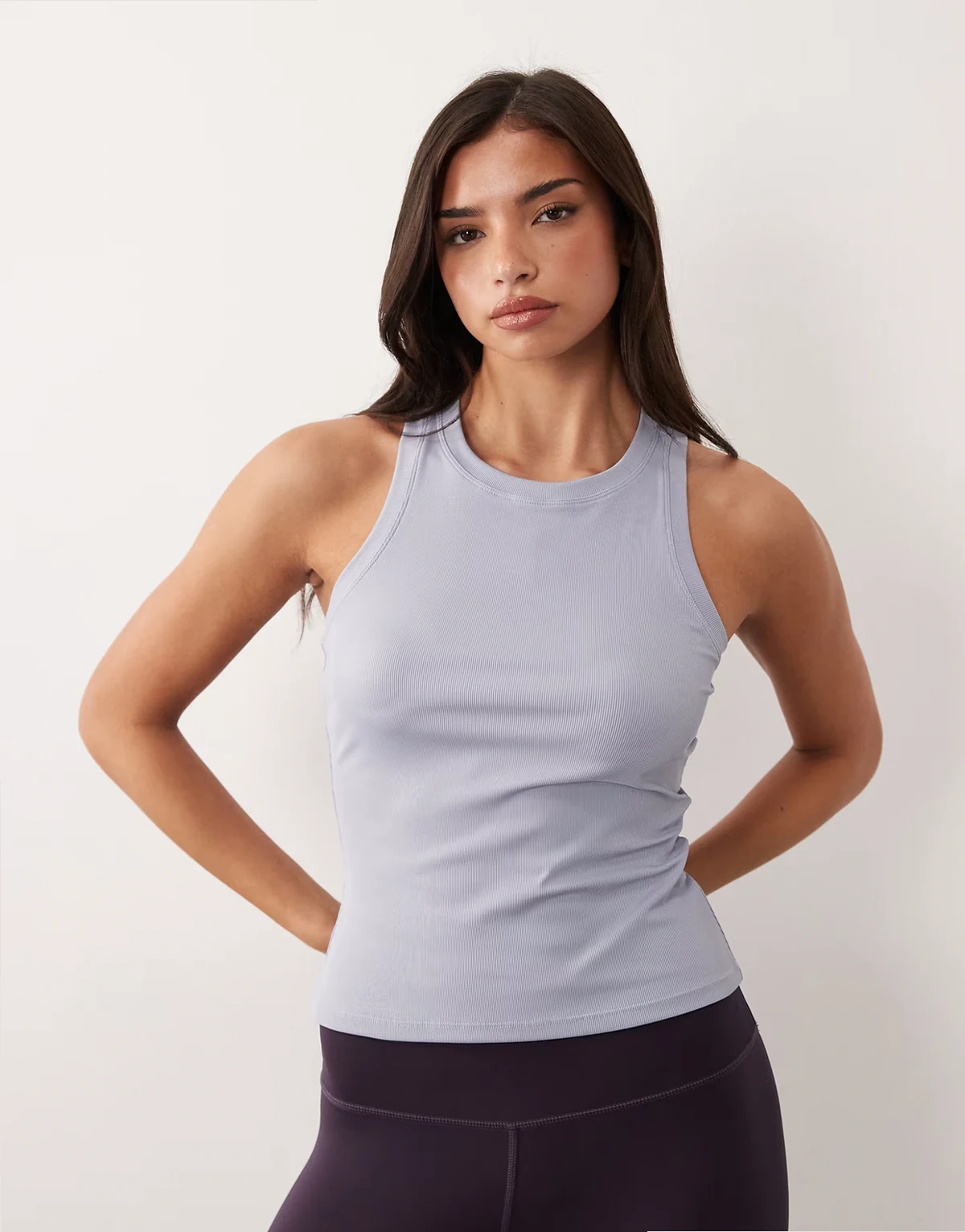 engineered rib knit gym tank top in dolphin blue