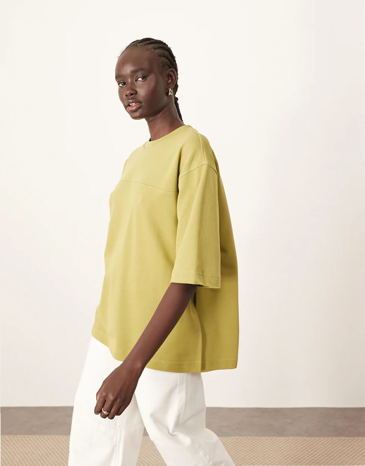 seam detail heavyweight oversized t-shirt in olive green
