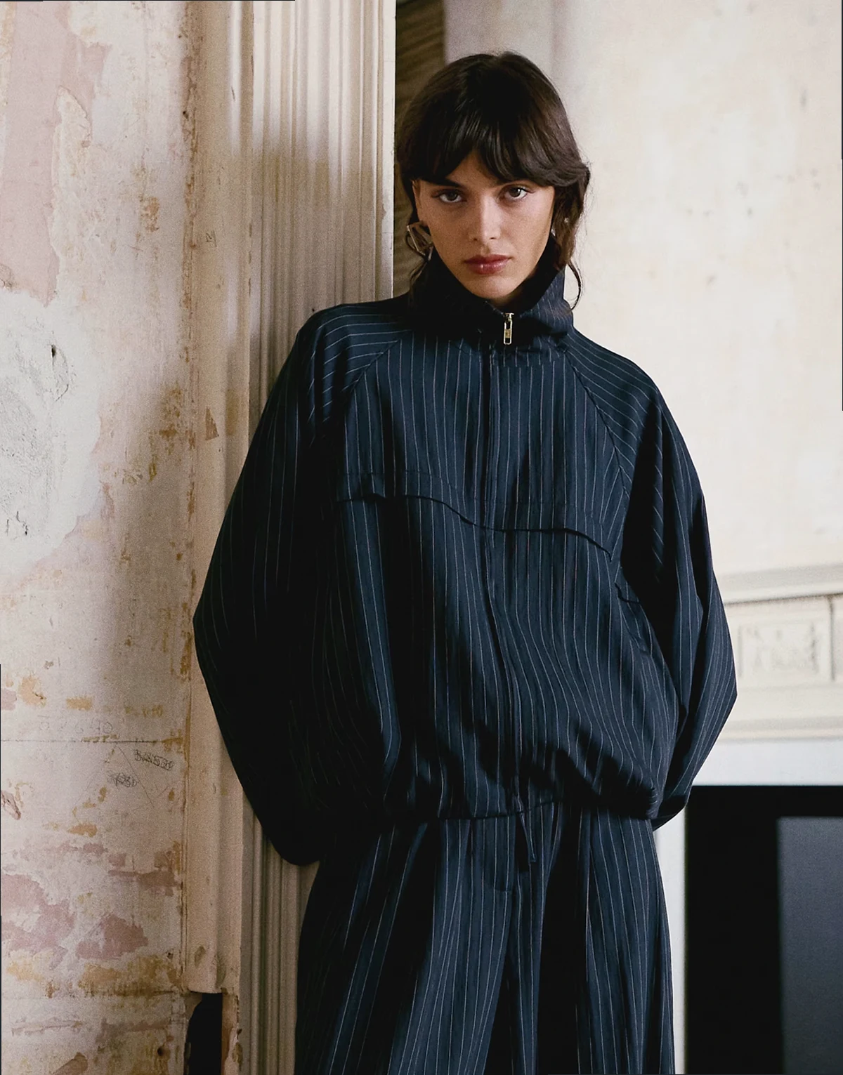modal striped zip up jacket in navy - part of a set