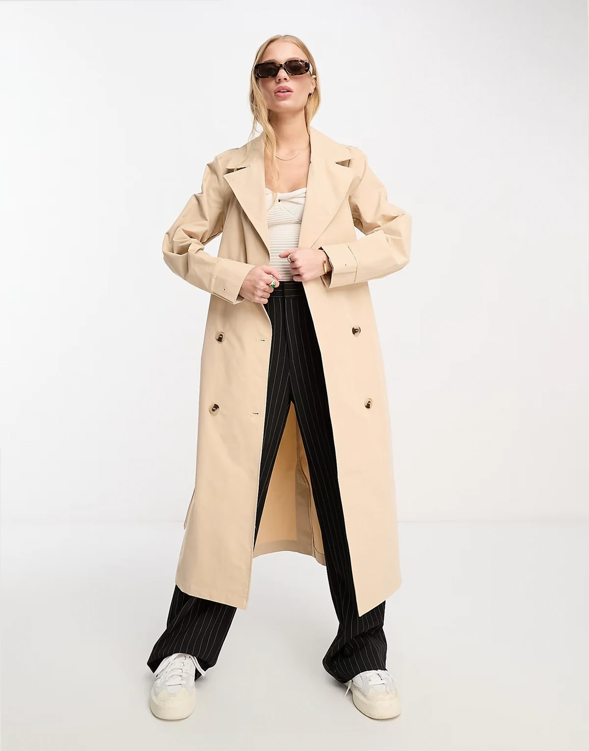 longline trench coat in beige