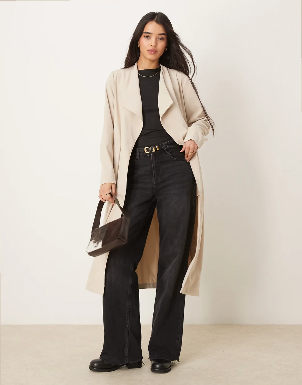 belted waterfall trench coat in stone