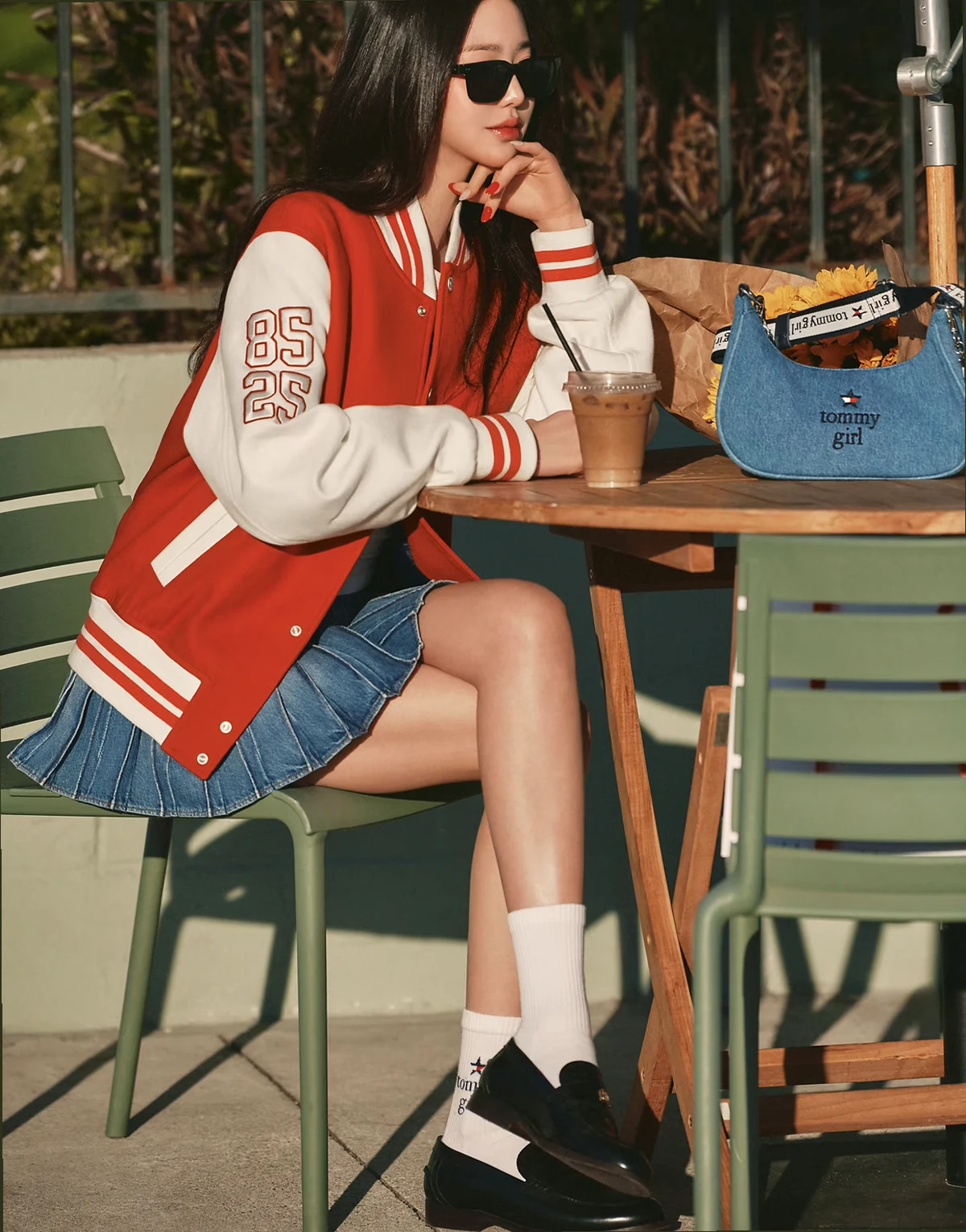 tommy girl star varsity jacket in red and white